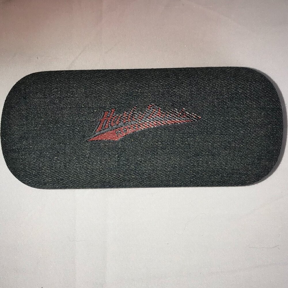 Harley Davidson Hot Denim Eye Glass/sunglass Clamshell Case.  Blue denim/red